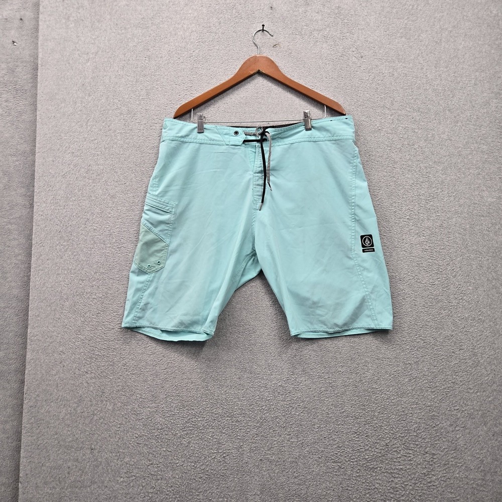 Volcom Men Shorts 36 Light Blue Swimwear Logo MOD-TECH Board Shorts Zipper